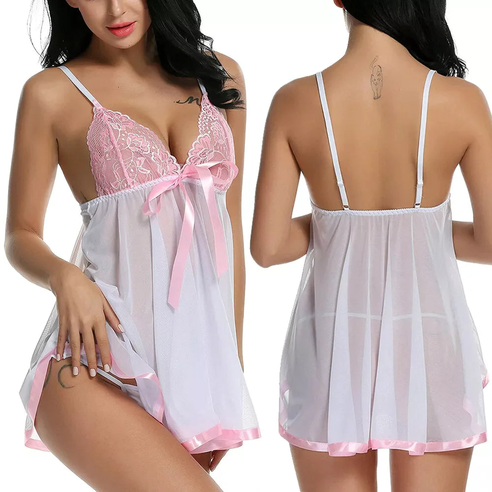 Women's Sexy Lingerie Babydoll Sleepwear Underwear Lace Dress G-String Nightwear