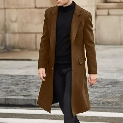 British Men's Long Woolen Windbreaker Coat