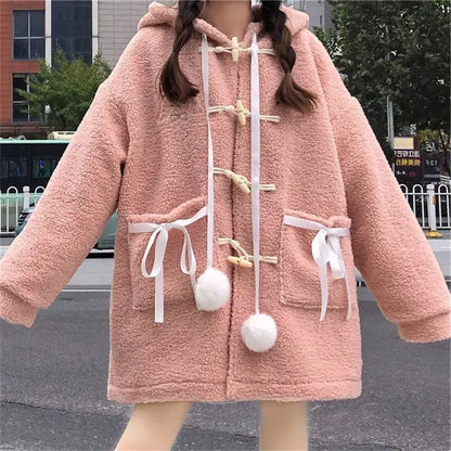 Preppy Style Cute Cartoon Print Hooded Sweater Top
