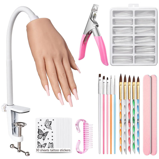 Wilfniee Silicone Practice Hand for Acrylic Nails With Removable DIY Tattoo Stickers - Flexible Silicone Hand for Nail Practice - Realistic Nail Mannequin Hand to Practice Acrylic Nails for Beginners