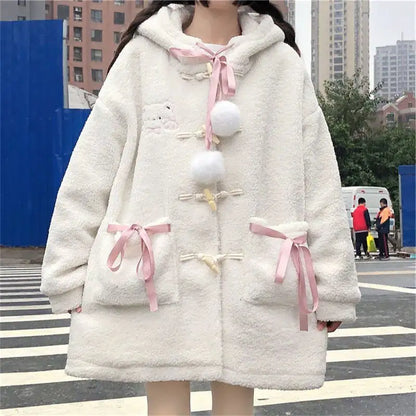 Preppy Style Cute Cartoon Print Hooded Sweater Top