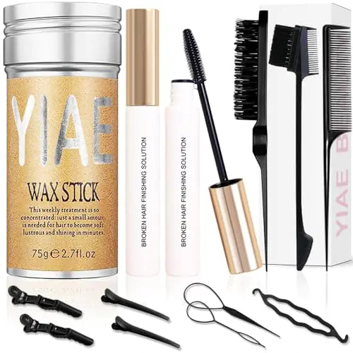 Wax Stick for Hair Slick Stick Kit YIAE Hair Wax Stick Womens and 2 Hair Stick for Flyaways with Hair Comb kit Non-greasy Pomade Gummy Wax for Edge Frizz Hair and Edge Control (75 g+30 ml)