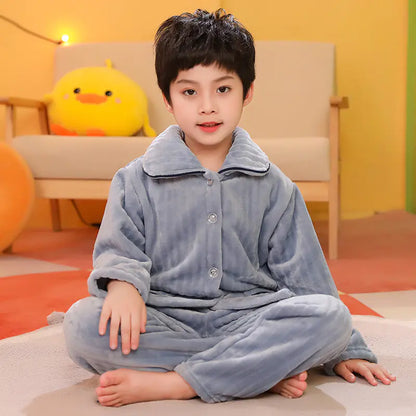 Thick Boys' Solid Color Flannel Pajama Set