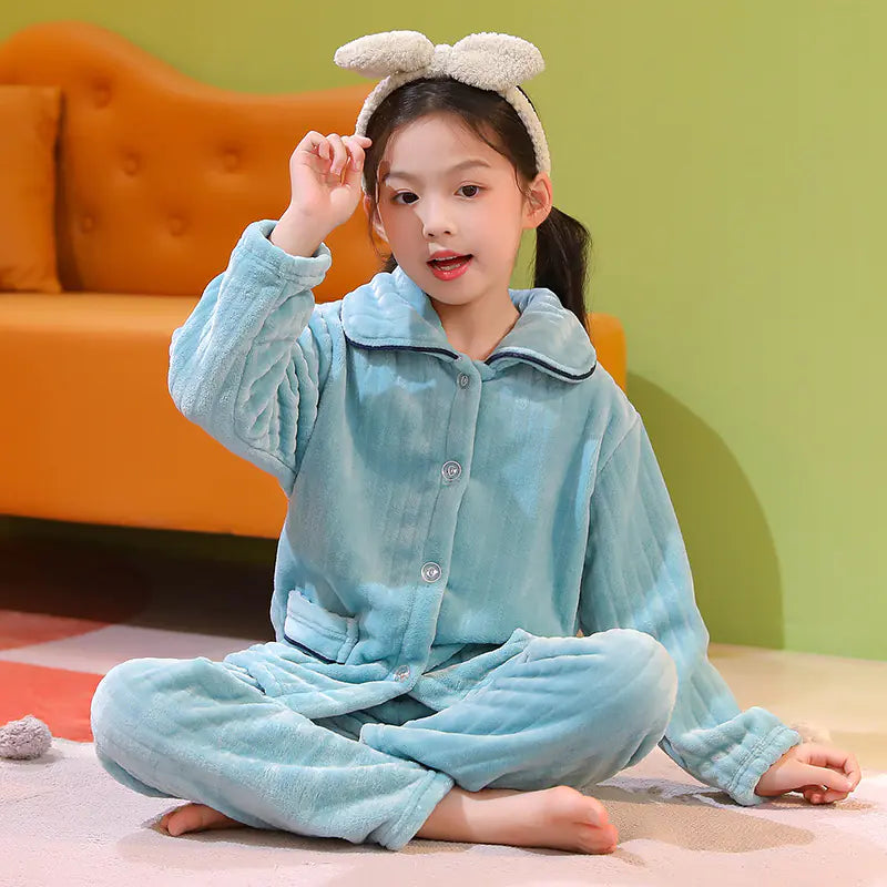 Thick Boys' Solid Color Flannel Pajama Set