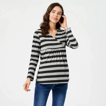 Women's Striped V-neck Maternity Nursing Tops