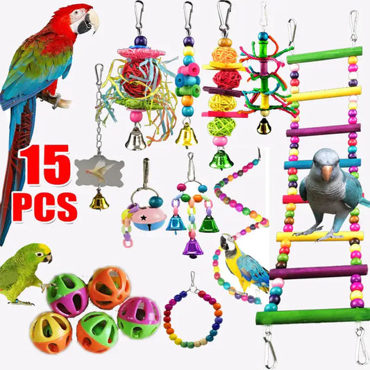 Bird Toys Set with Ladders and Chew Balls (One Set)