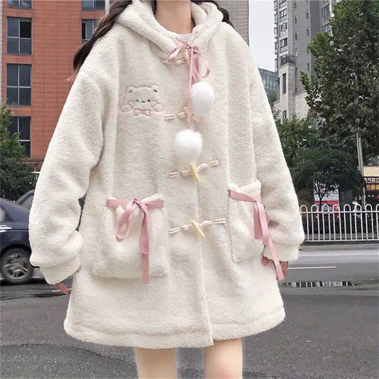 Preppy Style Cute Cartoon Print Hooded Sweater Top