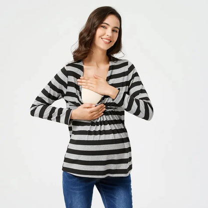 Women's Striped V-neck Maternity Nursing Tops