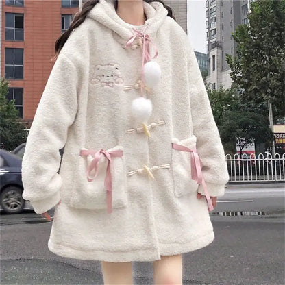 Preppy Style Cute Cartoon Print Hooded Sweater Top
