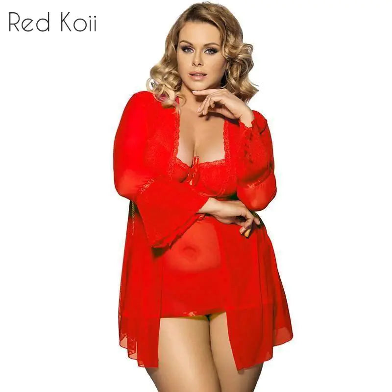 Plus Size Sexy Lingerie Set - 3-Piece Sleepwear