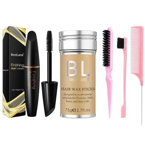 BestLand 5 Pcs Hair Wax Stick Set - Flyaways Edge Control - Wax Stick for Hair Hair Mascara Stick Hair Styling Comb Set - Slick Back Gel for Kids & Women Hair Bun Maker and Accessories (Pink)