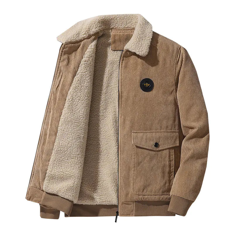 Men's Thickened Lamb Wool Cotton Corduroy Lapel Jacket