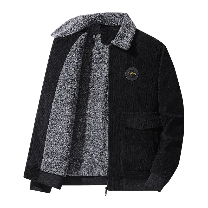 Men's Thickened Lamb Wool Cotton Corduroy Lapel Jacket