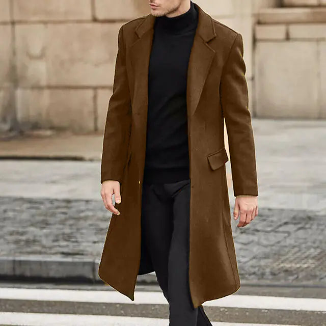 British Men's Long Woolen Windbreaker Coat