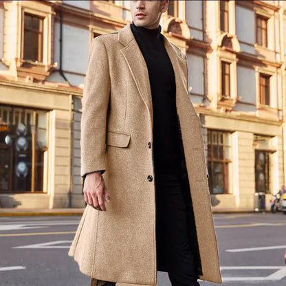 British Men's Long Woolen Windbreaker Coat