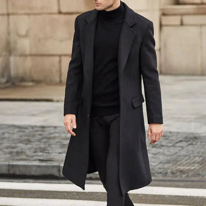 British Men's Long Woolen Windbreaker Coat