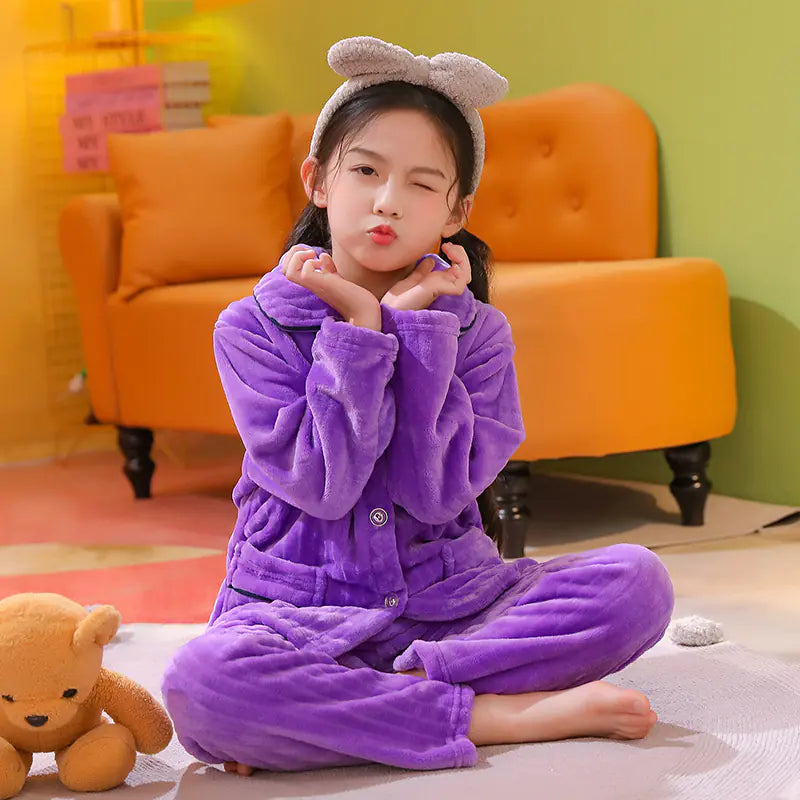 Thick Boys' Solid Color Flannel Pajama Set