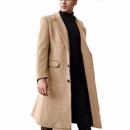 British Men's Long Woolen Windbreaker Coat