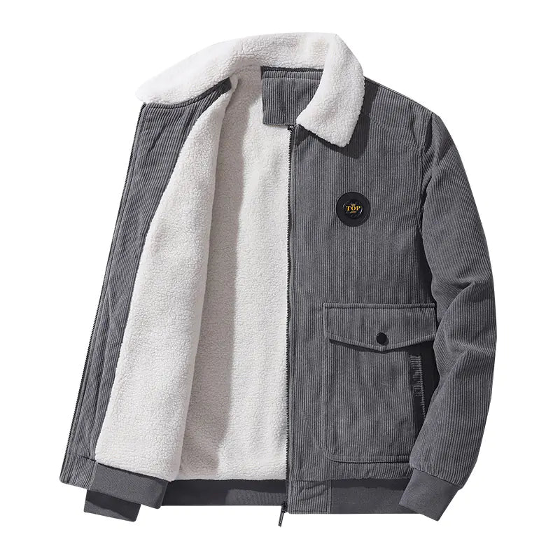 Men's Thickened Lamb Wool Cotton Corduroy Lapel Jacket