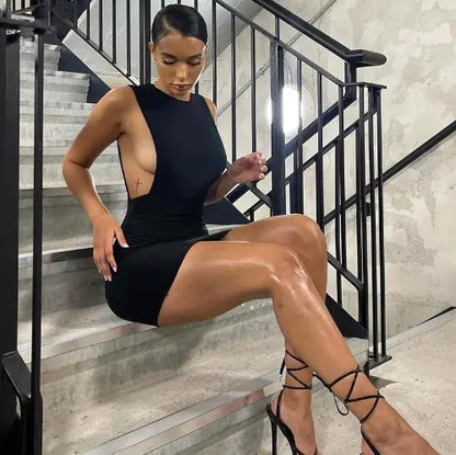 Sleeveless Mini Dress with High Waist Design (One Piece)