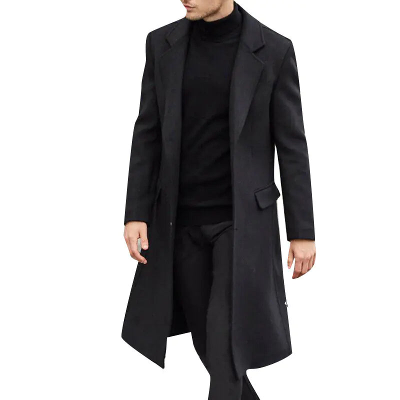 British Men's Long Woolen Windbreaker Coat