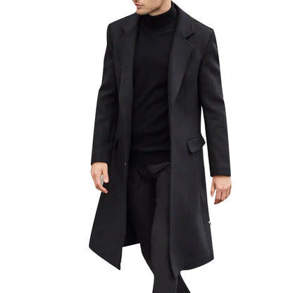British Men's Long Woolen Windbreaker Coat