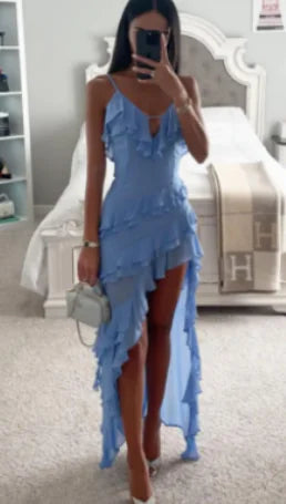 Single Blue Dress - Irregular Cut Camisole Style (One Piece)