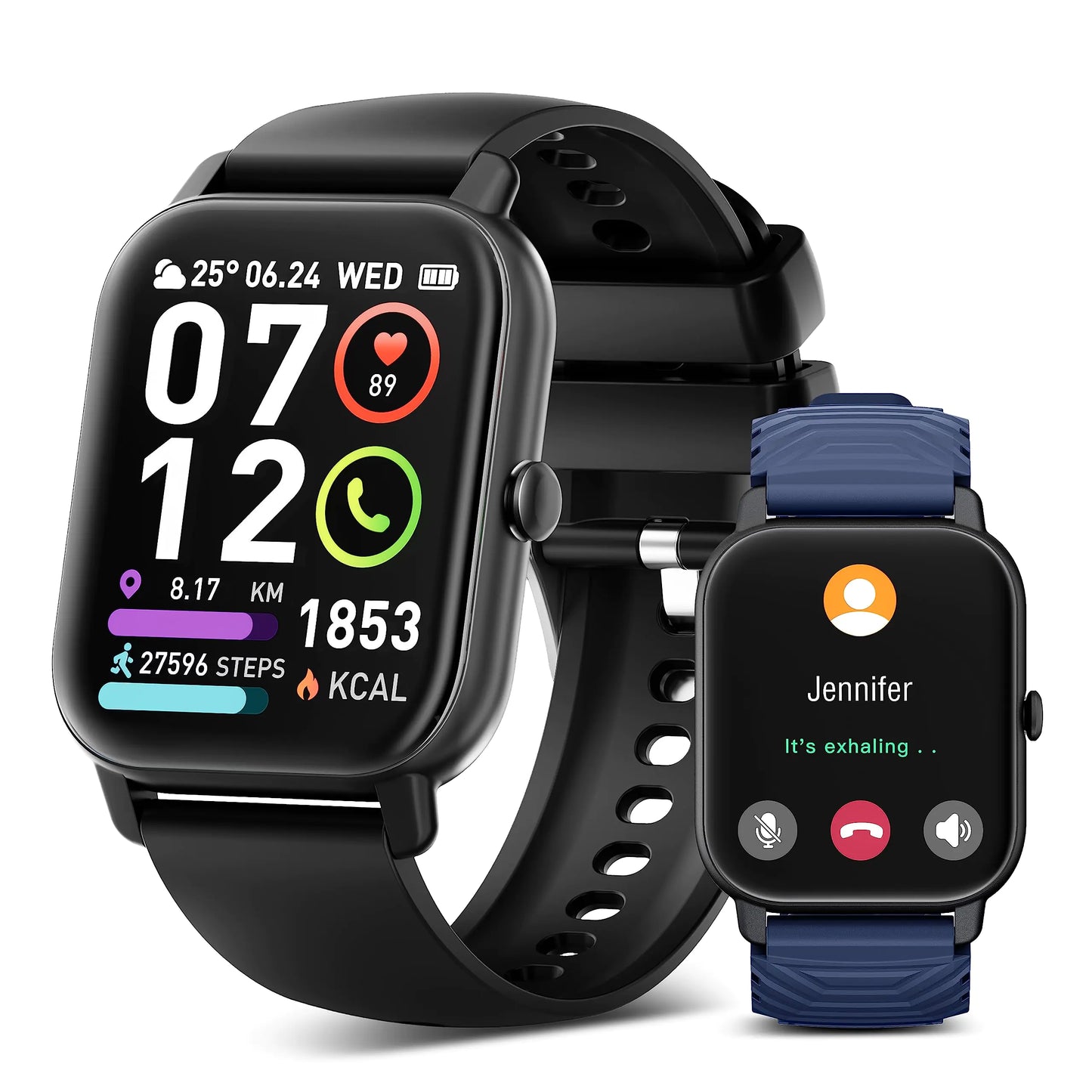 Smart Watch for Men Women (Answer/Make Calls) 1.85” HD Fitness Watch Heart Rate/Sleep Monitor Pedometer 112 Sports Modes Activity Smartwatch IP68 Waterproof Fitness Tracker for Android iOS Black