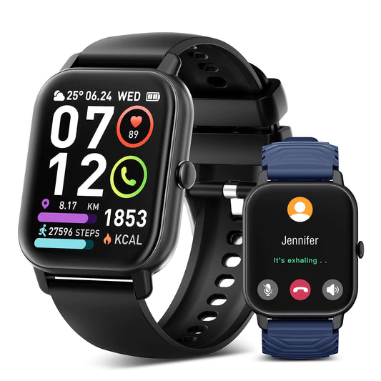 Smart Watch for Men Women (Answer/Make Calls) 1.85” HD Fitness Watch Heart Rate/Sleep Monitor Pedometer 112 Sports Modes Activity Smartwatch IP68 Waterproof Fitness Tracker for Android iOS Black