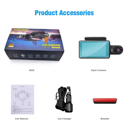 3-Inch Dual Lens 1080P Car Dash Cam 360° Recording