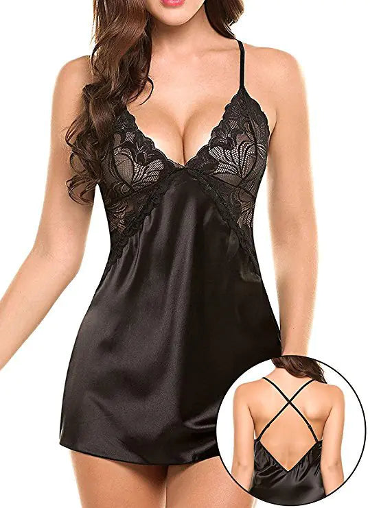 Women's Sexy Deep V Neck Backless Lingerie Nightwear