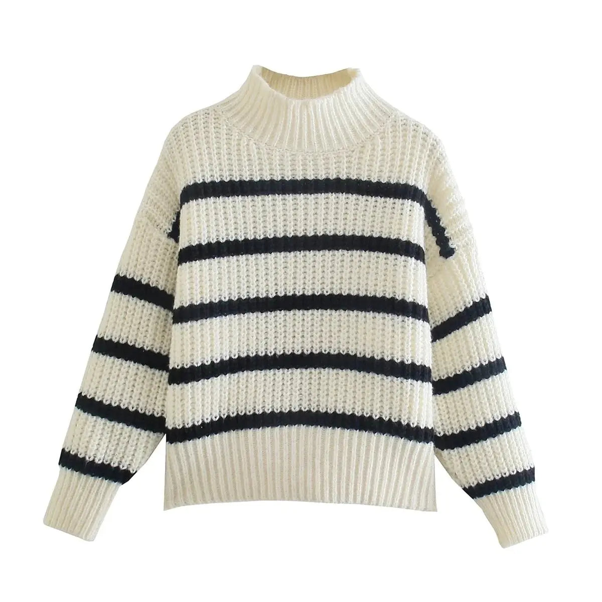 Women's Striped Half Turtleneck Knit Sweater